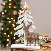 Winter Tree and Deer Cutout Wood Sitter