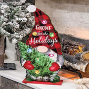 Gnome For The Holidays Wooden Stand with LED Lights