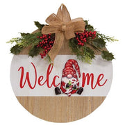 Welcome Gnome Christmas Round Wood Sign  (2 Count Assortment)