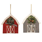 Barn with Wreath Ornament  (2 Count Assortment)