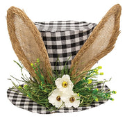 Gingham Bunny Fabric Top Hat with Floral