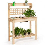 Garden Potting Bench Workstation Table with Sliding Tabletop Sink Shelves - Color: Natural