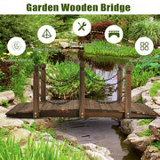 5 Feet Wooden Garden Bridge Arc Footbridge Stained Finish Walkway with Safety Rails - Color: Brown