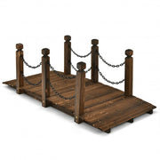 5 Feet Wooden Garden Bridge Arc Footbridge Stained Finish Walkway with Safety Rails - Color: Brown