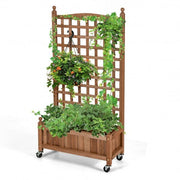 50 Inch Wood Planter Box with Trellis Mobile Raised Bed for Climbing Plant - Color: Brown