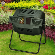 43 Gallon Composting Tumbler Compost Bin with Dual Rotating Chamber - Color: Black