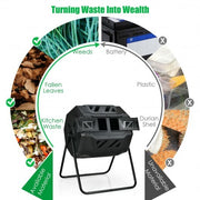 43 Gallon Composting Tumbler Compost Bin with Dual Rotating Chamber - Color: Black