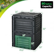 80-Gallon Outdoor Composter with Large Openable Lid and Bottom Exit Door - Color: Black