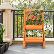 2-Tier Raised Garden Bed with 2 Cylindrical Planter Boxes and Trellis-Orange - Color: Orange