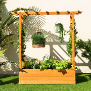 Raised Garden Bed with Trellis or Climbing Plant and Pot Hanging-Natural - Color: Natural