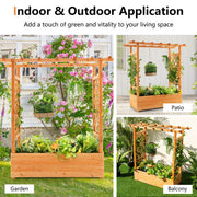 Raised Garden Bed with Trellis or Climbing Plant and Pot Hanging-Natural - Color: Natural