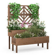 2-Tier Raised Garden Bed with Trellis-Brown