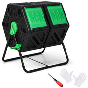 Dual Chamber Garden Compost Tumbler with Sliding Doors-Black & Green - Color: Black & Green