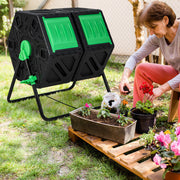 Dual Chamber Garden Compost Tumbler with Sliding Doors-Black & Green - Color: Black & Green