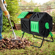 Dual Chamber Garden Compost Tumbler with Sliding Doors-Black & Green - Color: Black & Green