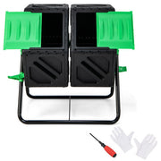 Dual Chamber Garden Compost Tumbler with Sliding Doors-Black & Green - Color: Black & Green