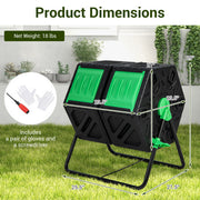 Dual Chamber Garden Compost Tumbler with Sliding Doors-Black & Green - Color: Black & Green