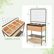 Raised Garden Bed with Trellis 2-tier Storage Shelves-Natural