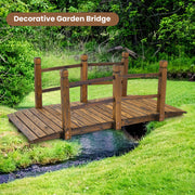 5 Feet Wooden Garden Bridge with Safety Rails-Brown - Color: Brown