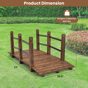 5 Feet Wooden Garden Bridge with Safety Rails-Brown - Color: Brown