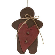 Stiffened Fabric Primitive Gingerbread & Heart Ornament