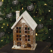 Lit Wooden Snowy Gingerbread House