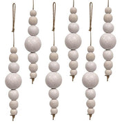 White Wooden Bead Ornaments on Jute (Set of 6)