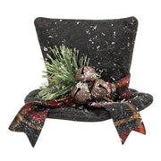 Snowy Stuffed Felt Top Hat with Pine & Bells