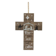 Slatted Wood Hanging Nativity Cross  (2 Count Assortment)