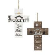 Slatted Wood Hanging Nativity Cross  (2 Count Assortment)