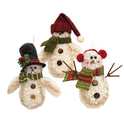 Fuzzy Snowman with Scarf Ornament  (3 Count Assortment)