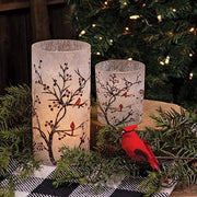 Frosted Winter Cardinals on Branches Pillar Jars (Set of 2)