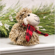 Plush Furry Sheep with Red & Black Plaid Scarf - Large