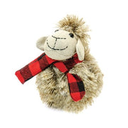 Plush Furry Sheep with Red & Black Plaid Scarf - Small