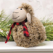 Plush Furry Sheep with Red & Black Plaid Scarf - Small