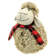 Plush Furry Sheep with Red & Black Plaid Scarf - Large