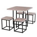 Farmhouse 5 Piece Square Natural Wood Steel Kitchen Dining Set