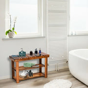 Freestanding Wood Bench with 3-Tier Storage Shelves - Color: Natural - Size: 3-Tier