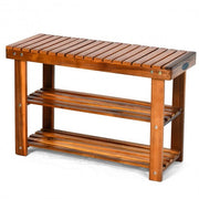 Freestanding Wood Bench with 3-Tier Storage Shelves - Color: Natural - Size: 3-Tier