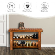 Freestanding Wood Bench with 3-Tier Storage Shelves - Color: Natural - Size: 3-Tier