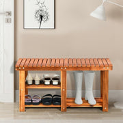 3-Tier Freestanding Wooden Shoe Organizer with Seat - Color: Natural