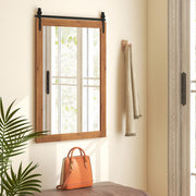 40 x 25 Inch Farmhouse Bathroom Mirror with Wooden Frame and Metal Bracket-Brown - Color: Brown