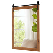 40 x 25 Inch Farmhouse Bathroom Mirror with Wooden Frame and Metal Bracket-Brown - Color: Brown