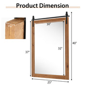 40 x 25 Inch Farmhouse Bathroom Mirror with Wooden Frame and Metal Bracket-Brown - Color: Brown