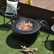 Outdoor Fire Pit with BBQ Grill and High-temp Resistance Finish - Color: Black