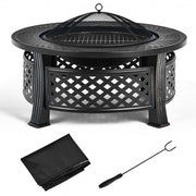 Outdoor Fire Pit with BBQ Grill and High-temp Resistance Finish - Color: Black