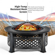 Outdoor Fire Pit with BBQ Grill and High-temp Resistance Finish - Color: Black