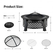 Outdoor Fire Pit with BBQ Grill and High-temp Resistance Finish