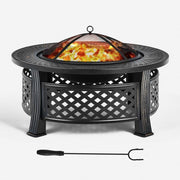 Outdoor Fire Pit with BBQ Grill and High-temp Resistance Finish - Color: Black