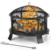 26 Inches Outdoor Fire Pit with Spark Screen and Poker - Color: Black